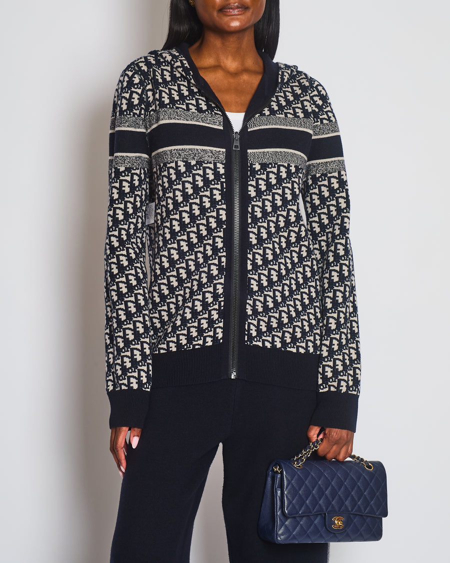 Christian Dior Navy Cashmere Reversible Monogram Zip-Up Jumper FR 42 (UK 14)