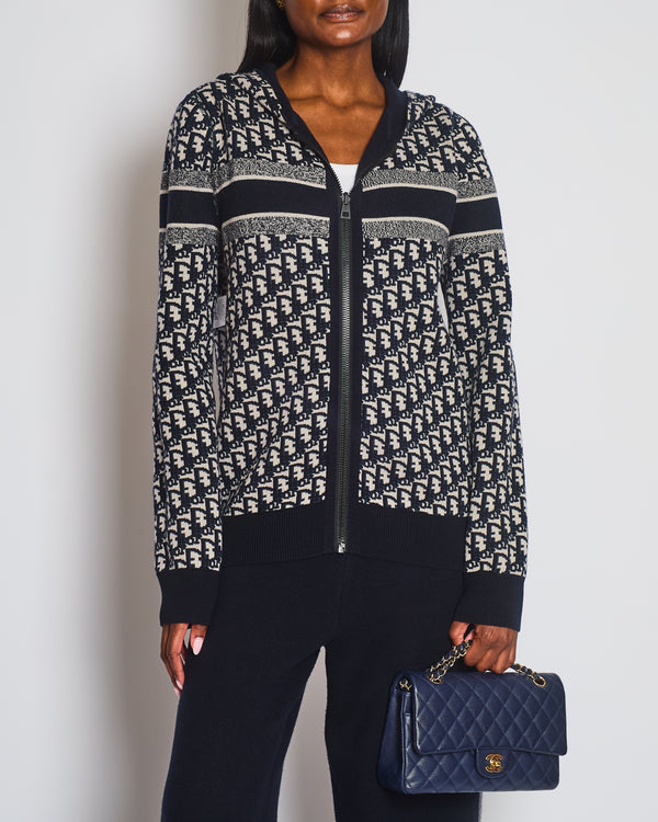 Christian Dior Navy Cashmere Reversible Monogram Zip-Up Jumper FR 42 (UK 14)