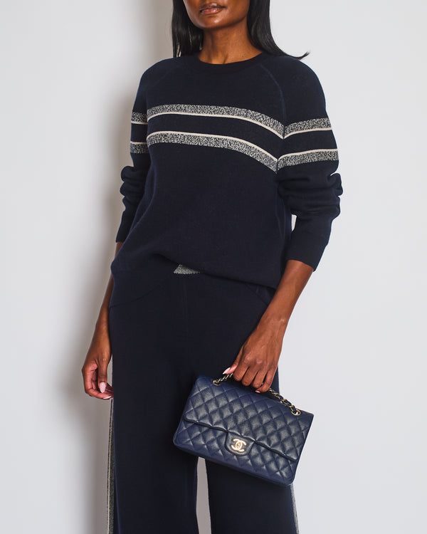 Christian Dior Navy Reversible Logo Jumper with Oblique Print Detail Size FR 40 (UK 12)
