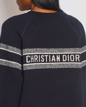 Christian Dior Navy Reversible Logo Jumper with Oblique Print Detail Size FR 40 (UK 12)