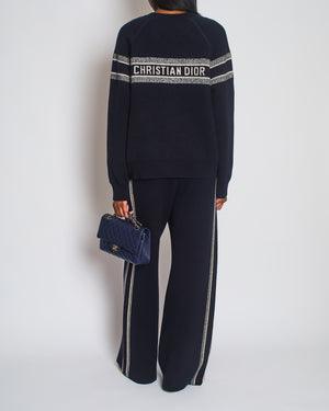 Christian Dior Navy Reversible Logo Jumper with Oblique Print Detail Size FR 40 (UK 12)