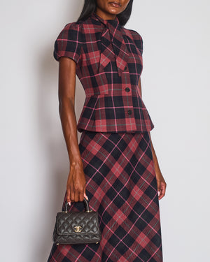 Christian Dior Red, Navy & Grey Check'n'Dior Fitted Short-Sleeved Barr Jacket Size FR 38 (UK 10)
