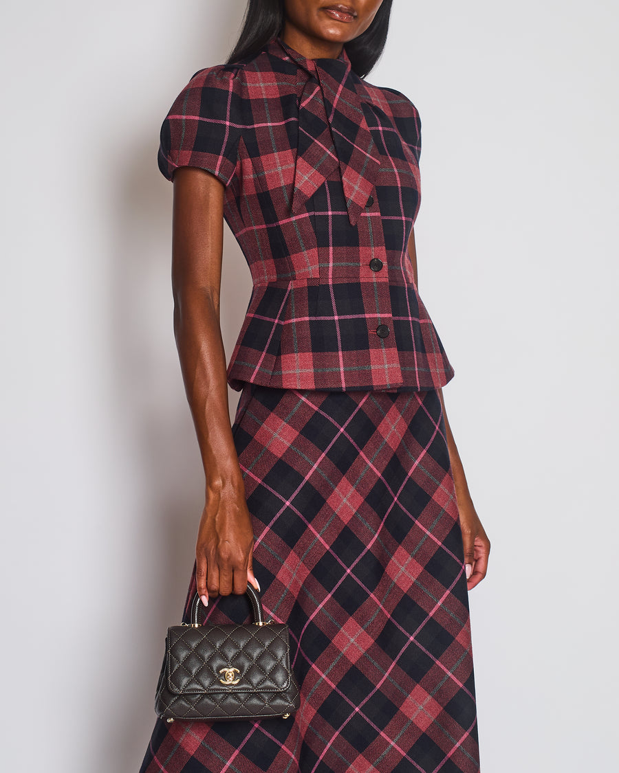 Christian Dior Red, Navy & Grey Check'n'Dior Fitted Short-Sleeved Barr Jacket Size FR 38 (UK 10)