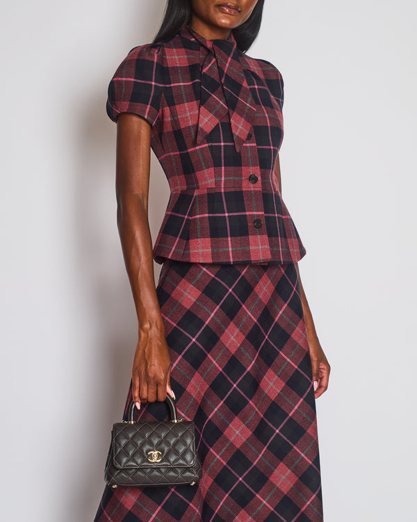 Christian Dior Red, Navy & Grey Check'n'Dior Fitted Short-Sleeved Barr Jacket Size FR 38 (UK 10)