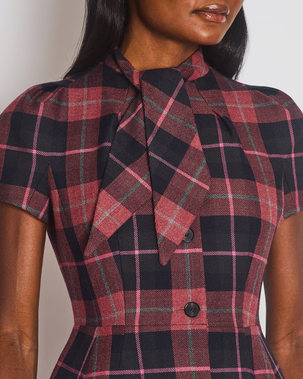 Christian Dior Red, Navy & Grey Check'n'Dior Fitted Short-Sleeved Barr Jacket Size FR 38 (UK 10)