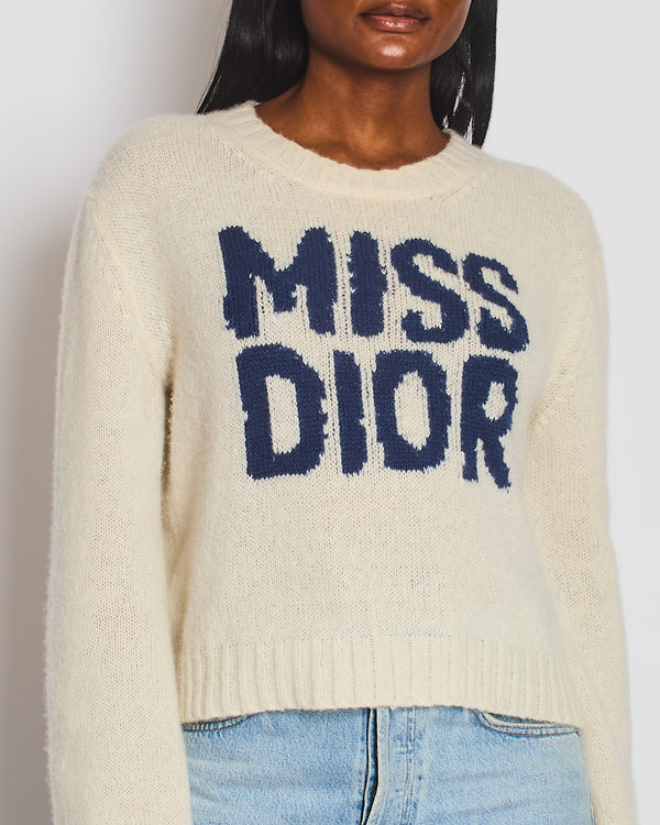 Christian Dior Cream "Miss Dior" Cashmere Long Sleeve Jumper Size FR 40 (UK 12)