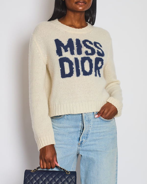 Christian Dior Cream "Miss Dior" Cashmere Long Sleeve Jumper Size FR 40 (UK 12)