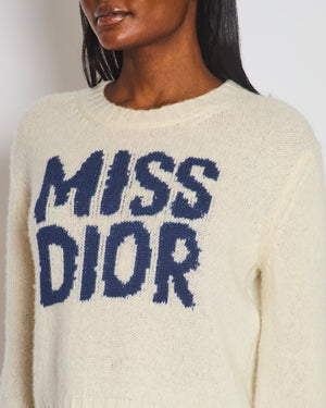 Christian Dior Cream "Miss Dior" Cashmere Long Sleeve Jumper Size FR 40 (UK 12)