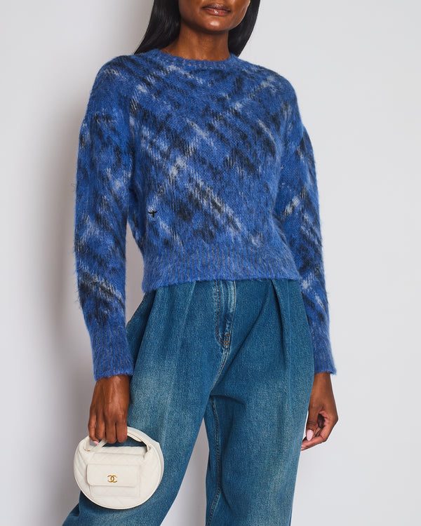 Christian Dior Blue Checkered Mohair Jumper Size FR 38 (UK 10)