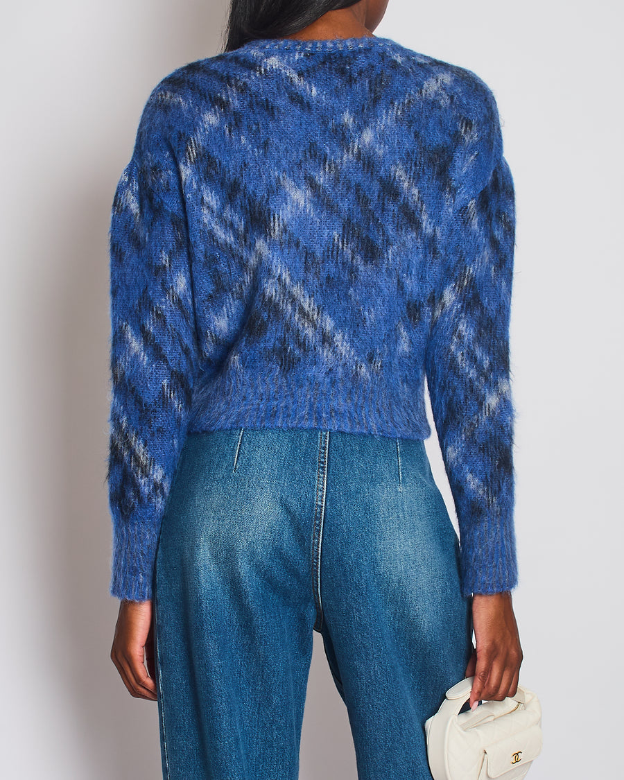 Christian Dior Blue Checkered Mohair Jumper Size FR 38 (UK 10)