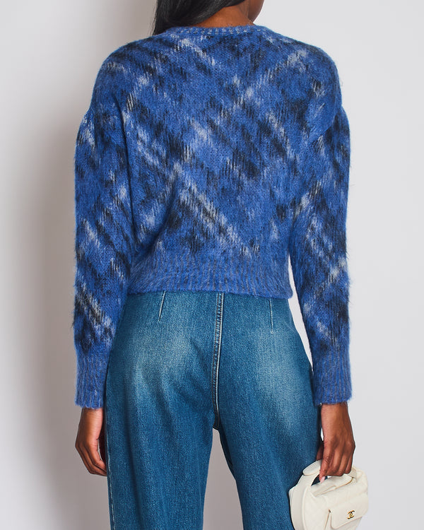 Christian Dior Blue Checkered Mohair Jumper Size FR 38 (UK 10)