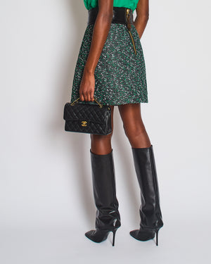 Louis Vuitton Green Tweed Mini Skirt with Patent Leather Belt Detail Size FR 42 (UK 14)