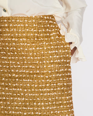Louis Vuitton Gold Tweed Mini Skirt with Pocket Detail Size FR 40 (UK 12)