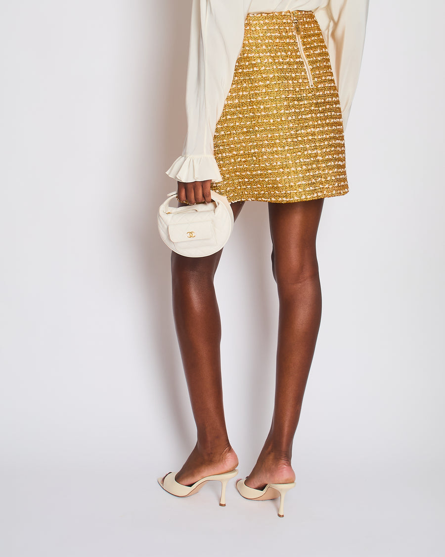 Louis Vuitton Gold Tweed Mini Skirt with Pocket Detail Size FR 40 (UK 12)
