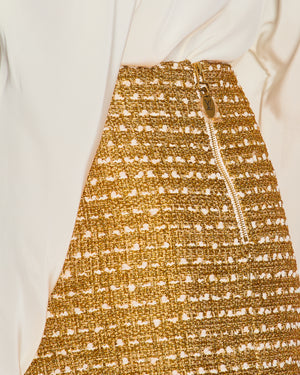 Louis Vuitton Gold Tweed Mini Skirt with Pocket Detail Size FR 40 (UK 12)