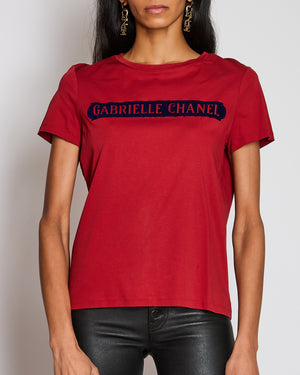 Chanel Red "Gabrielle Chanel" Logo T-Shirt Size FR 40 (UK 12)