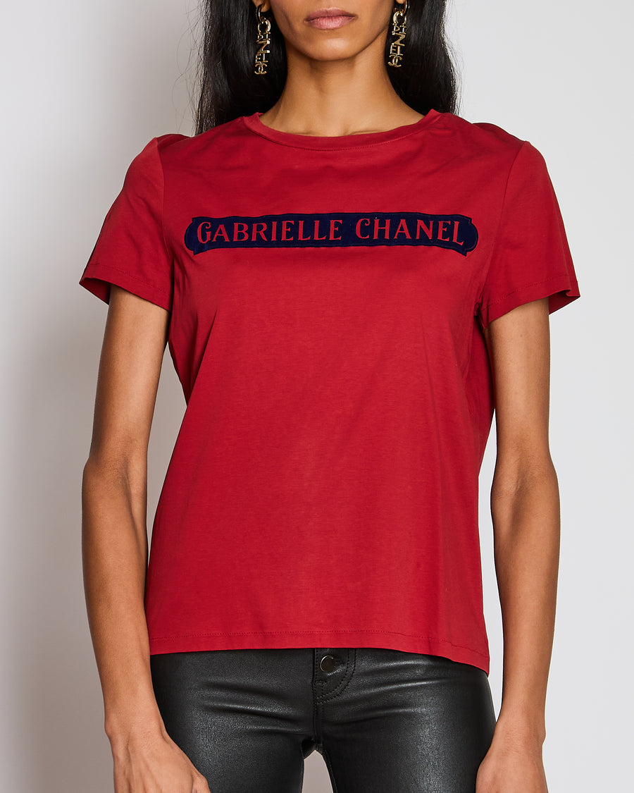 Chanel Red "Gabrielle Chanel" Logo T-Shirt Size FR 40 (UK 12)
