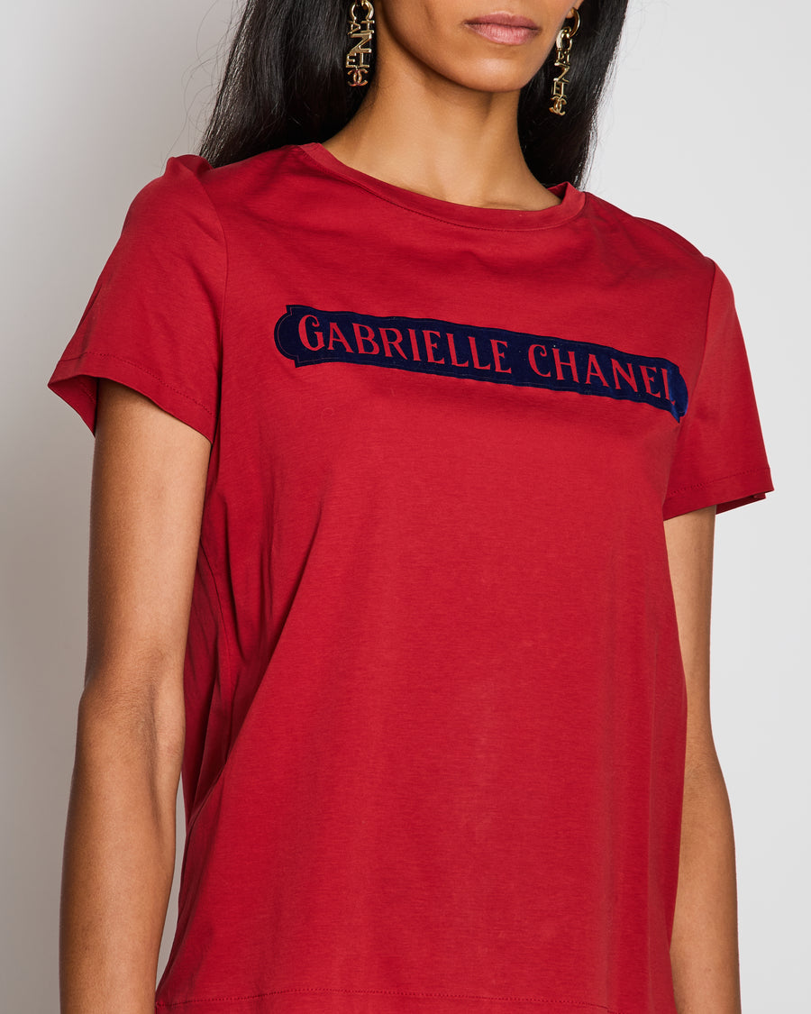 Chanel Red "Gabrielle Chanel" Logo T-Shirt Size FR 40 (UK 12)