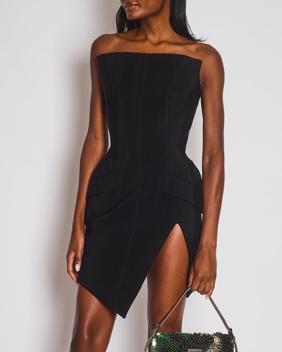 Mugler Black Corseted Mini Dress with Split and Pocket Detail Size FR 38 (UK 10)
