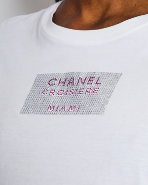 Chanel White T-shirt Rhinestones Detail “Croisiere Miami” Size M (UK 10)