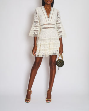 Zimmermann Lovelorn Embroidered Flutter White Mink Dress Size 1 (UK 10)