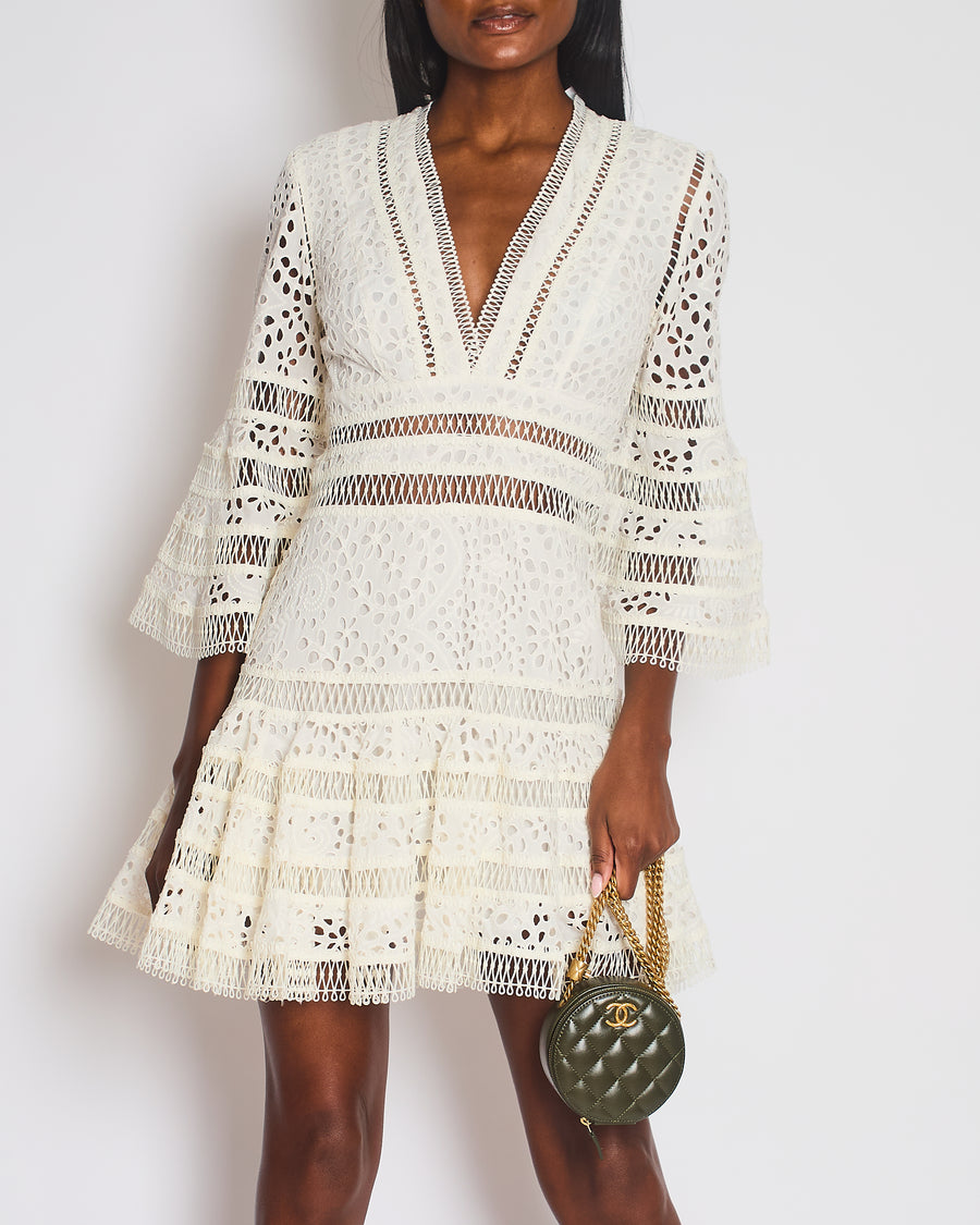 Zimmermann Lovelorn Embroidered Flutter White Mink Dress Size 1 (UK 10)