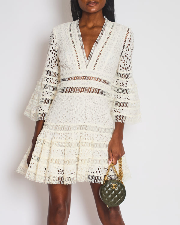 Zimmermann Lovelorn Embroidered Flutter White Mink Dress Size 1 (UK 10)