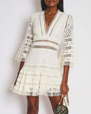 Zimmermann Lovelorn Embroidered Flutter White Mink Dress Size 1 (UK 10)