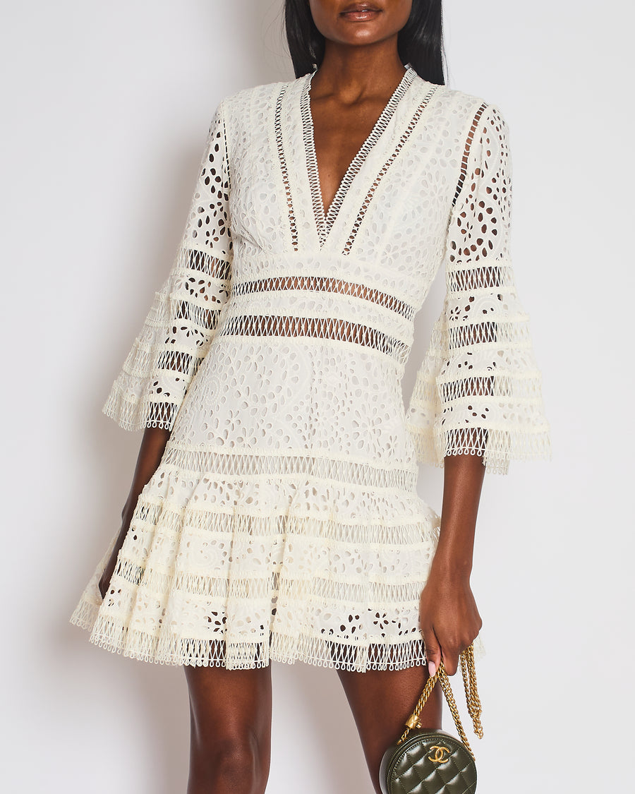 Zimmermann Lovelorn Embroidered Flutter White Mink Dress Size 1 (UK 10)