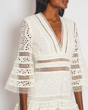 Zimmermann Lovelorn Embroidered Flutter White Mink Dress Size 1 (UK 10)