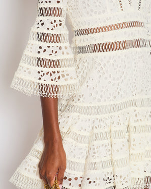 Zimmermann Lovelorn Embroidered Flutter White Mink Dress Size 1 (UK 10)