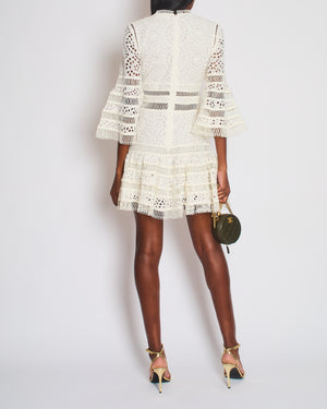 Zimmermann Lovelorn Embroidered Flutter White Mink Dress Size 1 (UK 10)