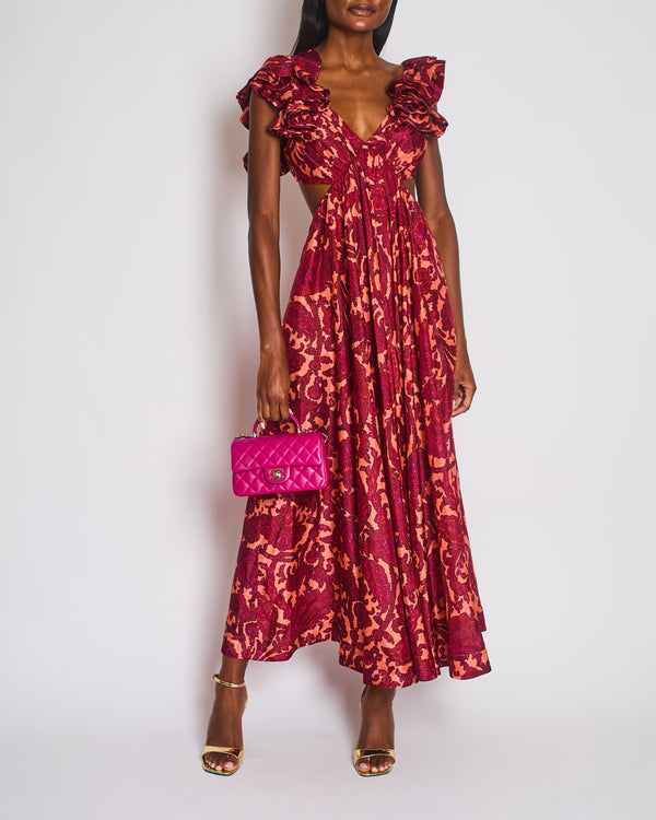 Zimmermann Tiggy Frill Shoulder Maxi Dress in Pink & Peach Paisley Size 1 (UK 10)