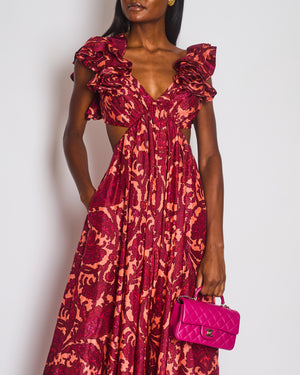 Zimmermann Tiggy Frill Shoulder Maxi Dress in Pink & Peach Paisley Size 1 (UK 10)