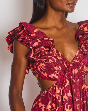 Zimmermann Tiggy Frill Shoulder Maxi Dress in Pink & Peach Paisley Size 1 (UK 10)