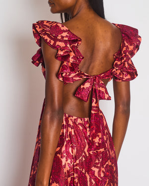 Zimmermann Tiggy Frill Shoulder Maxi Dress in Pink & Peach Paisley Size 1 (UK 10)