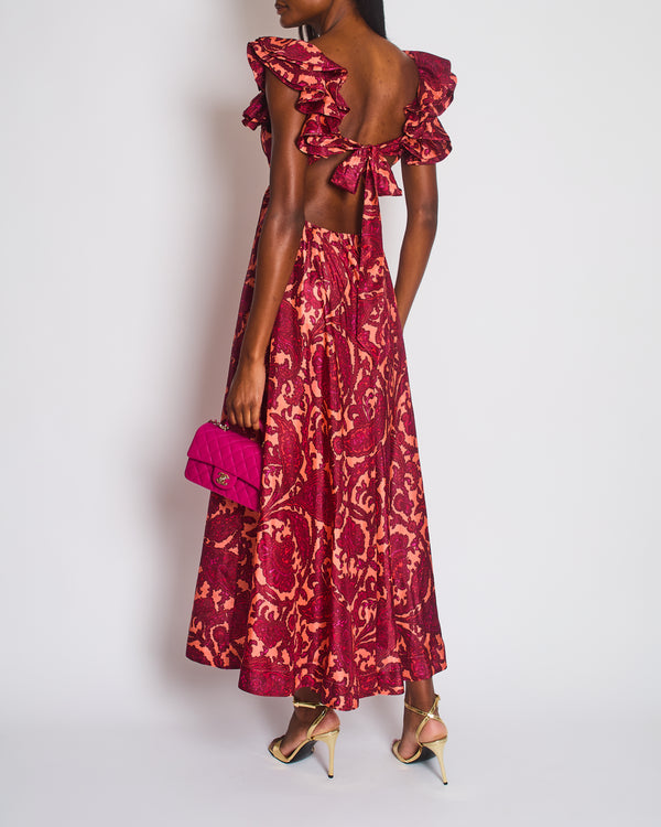 Zimmermann Tiggy Frill Shoulder Maxi Dress in Pink & Peach Paisley Size 1 (UK 10)