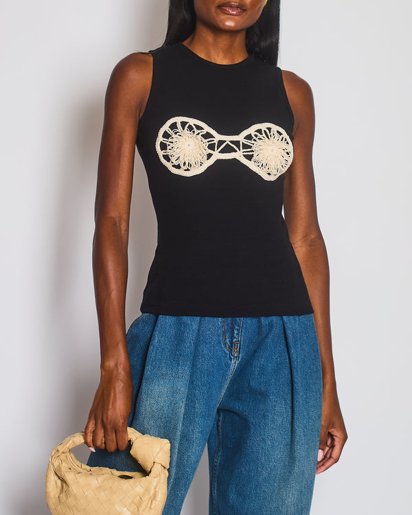 Magda Butrym Black Ribbed Crochet Bra Vest Top Size FR 38 (UK 10)