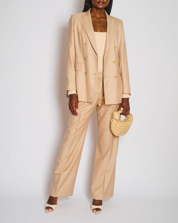 Max Mara Beige Two-Piece Double Breasted Suit with Lapel Detail Size IT 42 (UK 10)