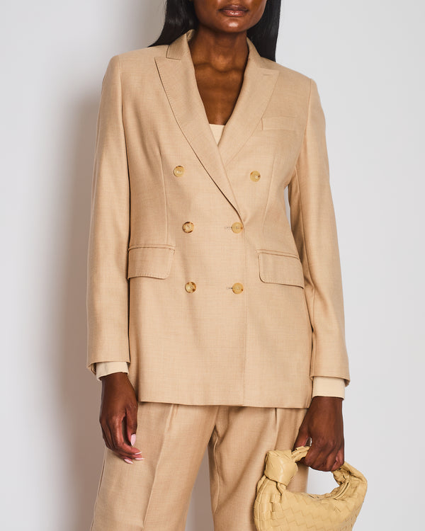 Max Mara Beige Two-Piece Double Breasted Suit with Lapel Detail Size IT 42 (UK 10)