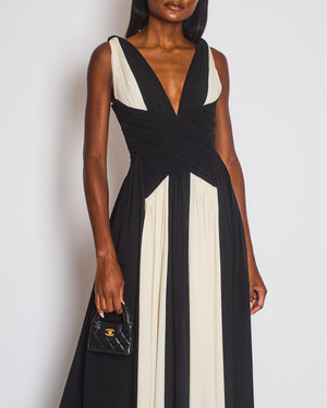Zuhair Murad Black and White Panelled Sleeveless Pleated Maxi Dress Size FR 34 (UK 6)