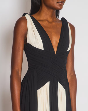 Zuhair Murad Black and White Panelled Sleeveless Pleated Maxi Dress Size FR 34 (UK 6)