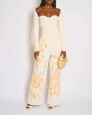 Khaite Cream Maddy Long Sleeve Ribbed Bustier Top Size M (UK 10)