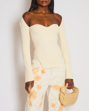 Khaite Cream Maddy Long Sleeve Ribbed Bustier Top Size M (UK 10)
