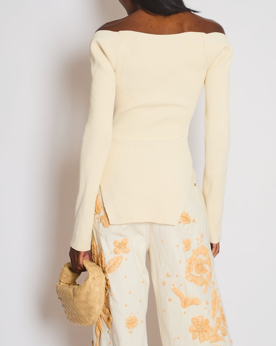 Khaite Cream Maddy Long Sleeve Ribbed Bustier Top Size M (UK 10)