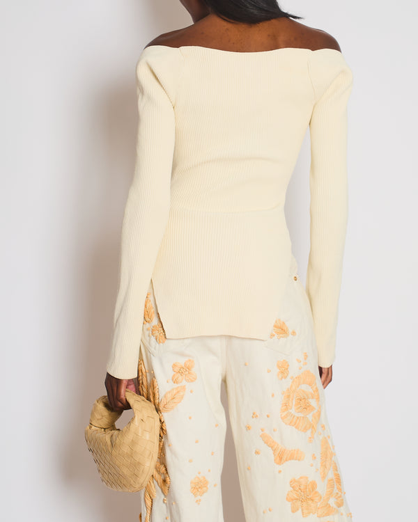 Khaite Cream Maddy Long Sleeve Ribbed Bustier Top Size M (UK 10)