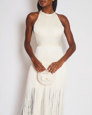 Hervé Léger White Halter Neck Fringe Tassel Midi Dress Size S (UK 8/10)