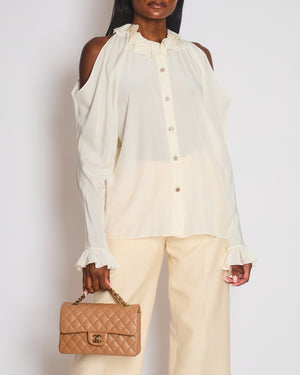 Chanel Cream Button Down Blouse with Cut Out Shoulder Detail Size FR 38 (UK 10)