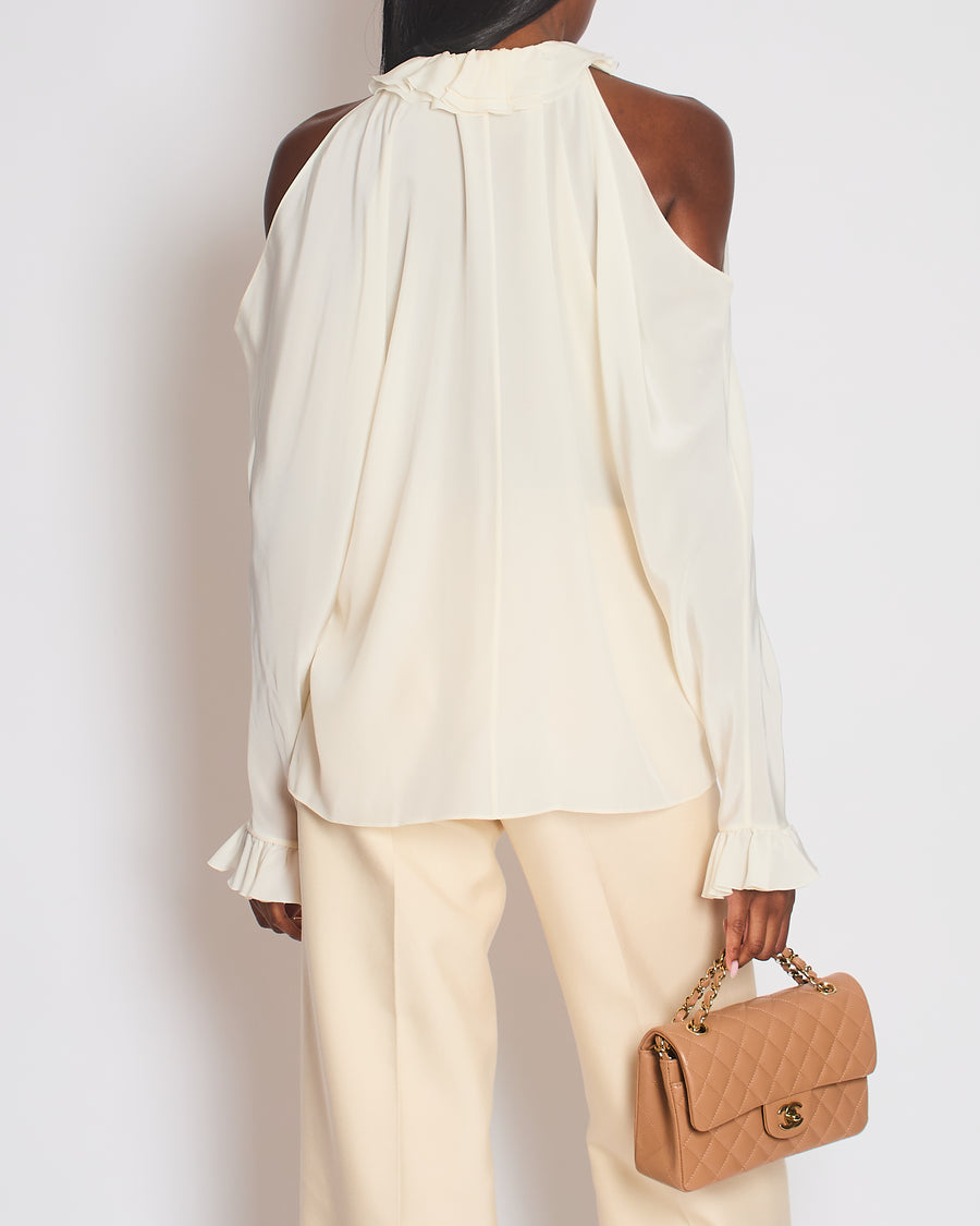 Chanel Cream Button Down Blouse with Cut Out Shoulder Detail Size FR 38 (UK 10)