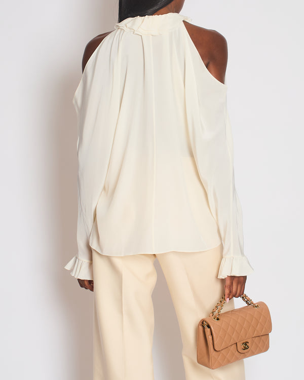 Chanel Cream Button Down Blouse with Cut Out Shoulder Detail Size FR 38 (UK 10)